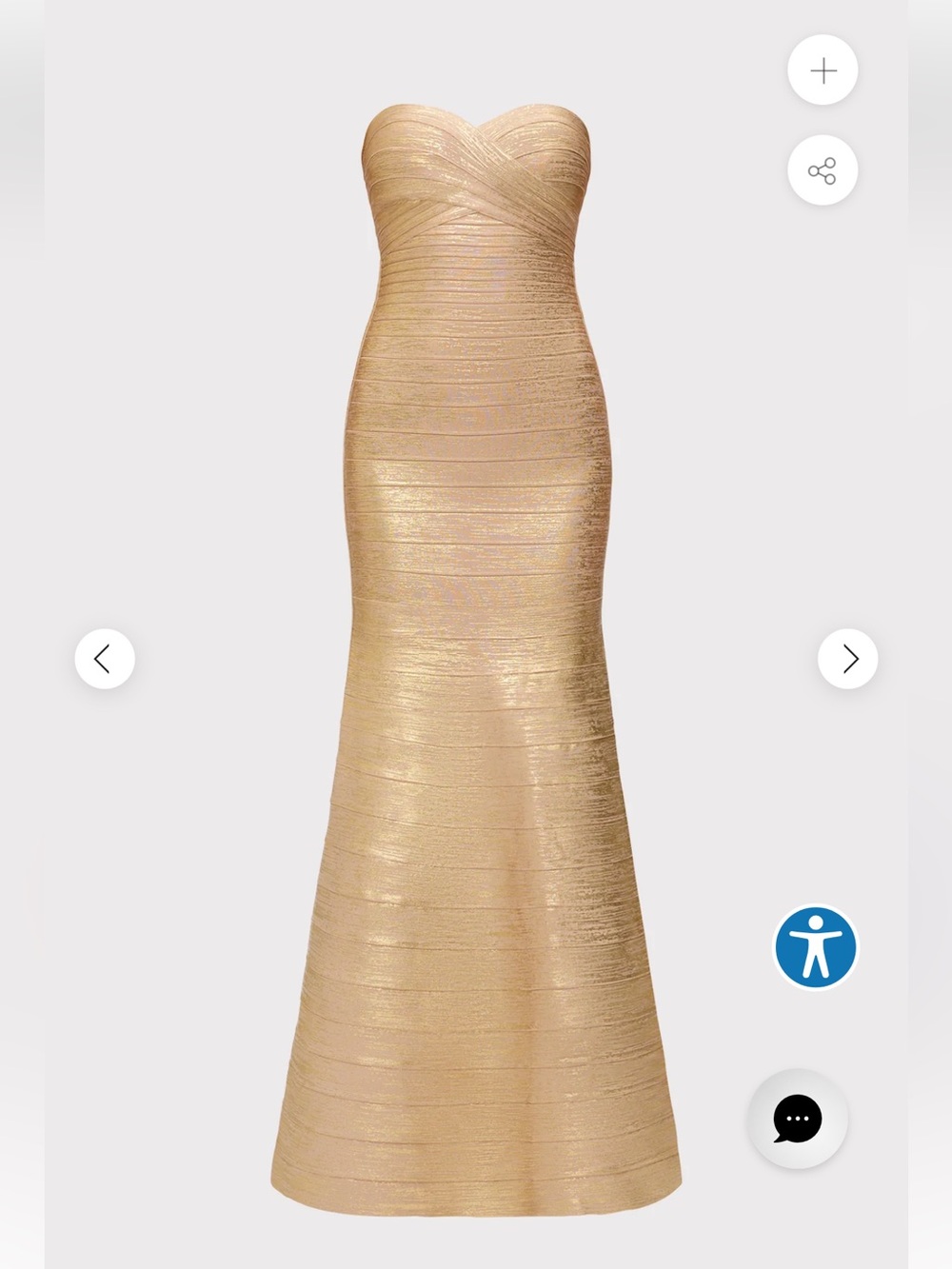 Herve Leger Paris Strapless THE METALLIC SARA GOWN Gold Foil Evening Gown Small
